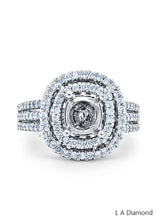 14K White Gold Diamond Double Halo Round Cut Semi-Mount Engagement Ring (1.78 ct)